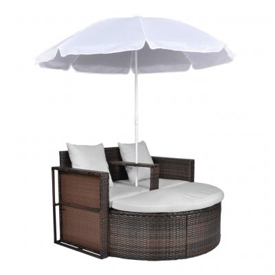 VIDAXL Lit de jardin avec parasol Marron R&eacute;sine tress&eacute;e  Marron