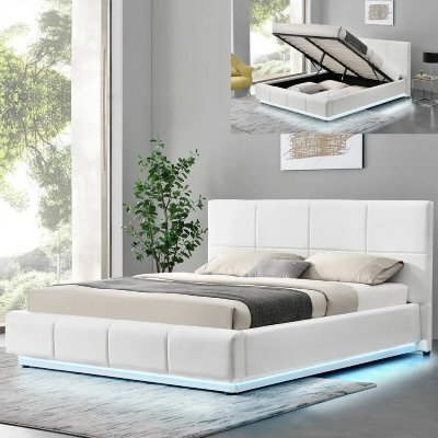LIT DESIGN ALEXI AVEC SOMMIER ET COFFRE DE RANGEMENT - Blanc - 140x190