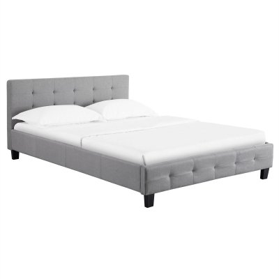 Lit double MATHIEU, 140 x 190 cm, capitonn&eacute; avec sommier, rev&ecirc;tement en tissu gris