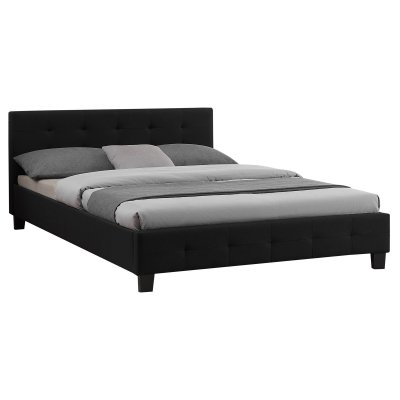 Lit double MATHIEU, 140 x 190 cm, capitonn&eacute; avec sommier, rev&ecirc;tement en tissu noir