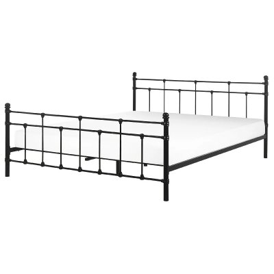 Lit double m&eacute;tallique noir BELIANI LYNX - 160x200 cm - Style romantique - Sommier &agrave; lattes