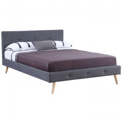 Lit double scandinave oslo 160 x 200 cm tissu gris anthracite - Gris