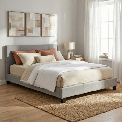 Lit dublin 160x200 + 1 sommier / Gris clair/ 210x165x76