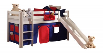 PARIS PRIX Lit enfant avec toboggan ""pino rouge"" 90x200cm blanc