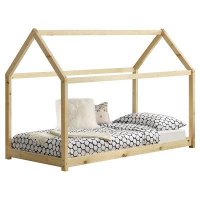 EN.CASA Lit Enfant Design Maison Netstal Pin 90 x 200 cm Bois Naturel []