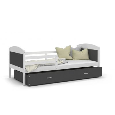 KIDS LITERIE LIT Enfant Mateo 90x190 Blanc - Gris livr&eacute; avec sommier, tiroir et matelas de 7cm OFFERT.
