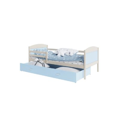 KIDS LITERIE Lit enfant mateo 90x190 pin - bleu livr&eacute; avec sommiers, tiroir et matelas en mousse de 7cm