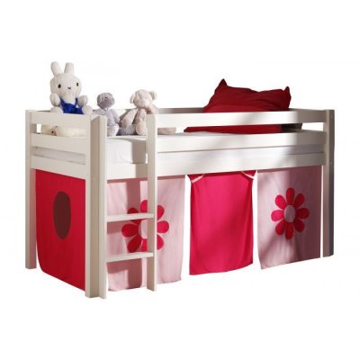 PARIS PRIX Lit enfant mezzanine+housse Pink Flower blanc - PINO