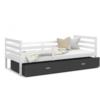 KIDS LITERIE Lit enfant milo 90x190 blanc - gris livr&eacute; avec sommiers, tiroir et matelas en mousse de 7cm