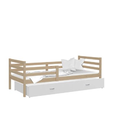 KIDS LITERIE Lit enfant Milo 90x190 Pin Blanc avec sommier, tiroir et matelas OFFERTS