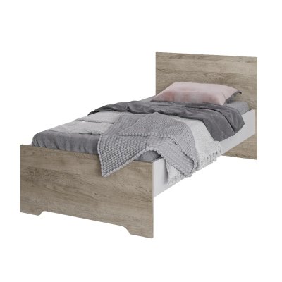 PEGANE Lit enfant simple en m&eacute;lamine coloris blanc/ch&ecirc;ne - Longueur 99,2 x Profondeur 206,3 x Hauteur 90 cm