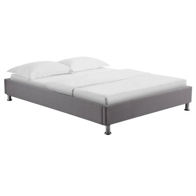 Lit futon double NIZZA, 140 x 190 cm, avec sommier, rev&ecirc;tement en tissu gris
