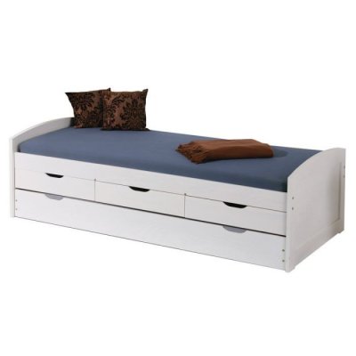 HOMELIFE24 Lit gigogne 2 couchages 90x200 cm ULLI en pin massif blanc+ 3 tiroirs