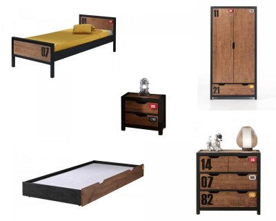 PARIS PRIX Lit gigogne 'Alex' avec armoire et commode