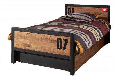 VIPACK Lit gigogne avec sommier pin massif fonc&eacute; et noir Alex 90x200 cm