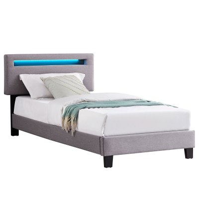 IDIMEX Lit LED simple AUSTIN 90x190 cm, avec sommier, rev&ecirc;tement en tissu gris