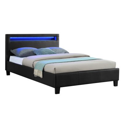 Lit LED simple MIIRANDO 120x190 cm, avec sommier, rev&ecirc;tement synth&eacute;tique noir