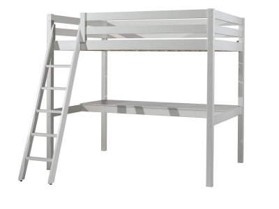 Lit Mezzanine 140x200 Sommier Inclus et Bureau Pino - Blanc 