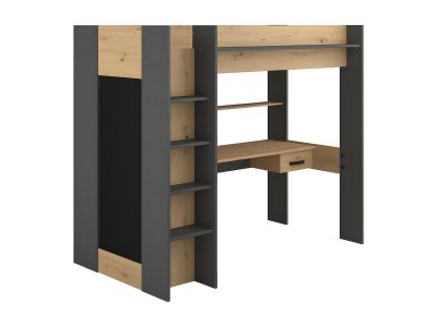 PARISOT Lit Mezzanine avec bureau et rangements - D&eacute;cor ch&ecirc;ne et noir