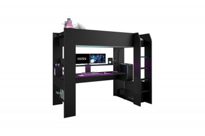 PARISOT Lit mezzanine gaming &agrave; LED 90x200 cm avec bureau et rangement CONNECT