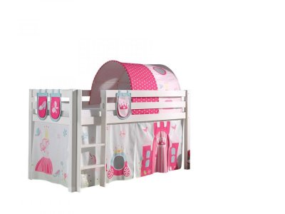 Lit Mi-Hauteur 90x200 Sommier Inclus et Housse Princesse Pino - Blanc
