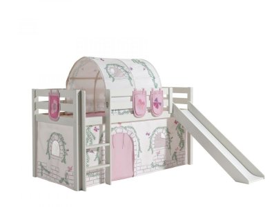 Lit mi-hauteur 90x200 toboggan sommier inclus housse birdy blanc