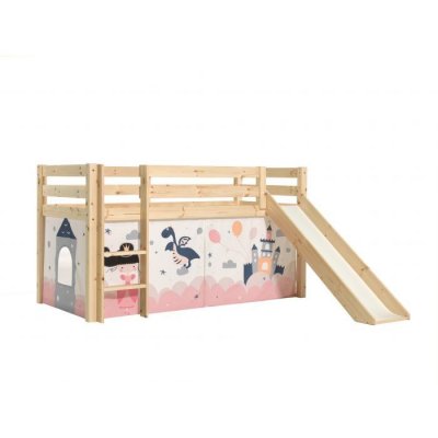 VIPACK Lit Mi-Hauteur 90x200 Toboggan sommier inclus housse Fairy Pino - Bois