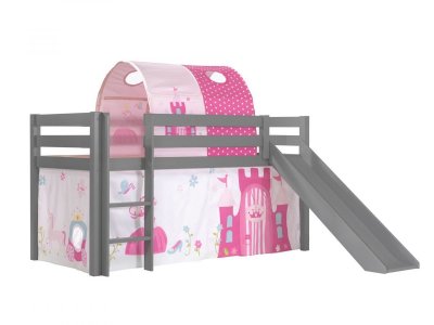 VIPACK Lit mi-hauteur 90x200 toboggan sommier inclus housse princesse gris