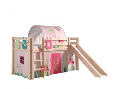 VIPACK Lit mi-hauteur 90x200 toboggan sommier inclus housse spring naturel