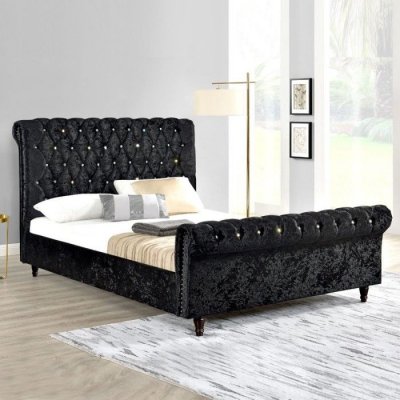 Lit moderne t&ecirc;te de lit haute capitonn&eacute;e tissu noir kapy 160x200 cm