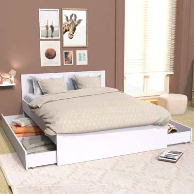 Lit OSLO 160x200 + 2 tiroirs / Blanc/ 202x164x80