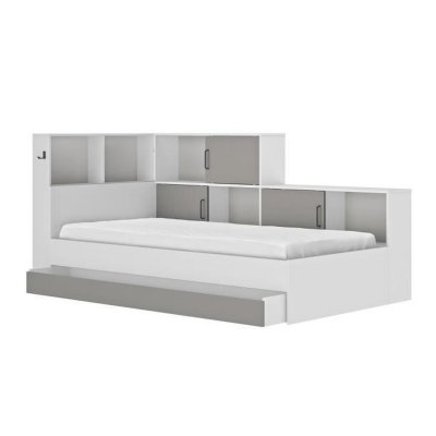 DIAGONE Lit rangement 90x200 naturel gris moon erwan - made in france