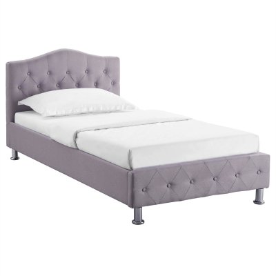 IDIMEX Lit simple BIARRITZ, 90 x 190 cm, capitonn&eacute; avec sommier, rev&ecirc;tement en tissu gris
