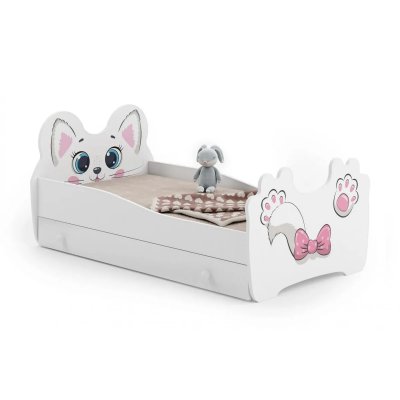 1001JOUETS Lit simple enfant cat - 140x70cm - avec matelas PINK CAT 140 + SZU
