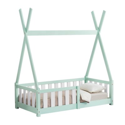 EN.CASA Lit Tipi pour Enfants Helsingborg avec Grille de S&eacute;curit&eacute; Pin 140 x 70 cm Menthe