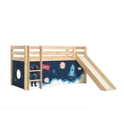 VIPACK Lit toboggan 90x200 cm avec tente astronaute pin massif clair Pino