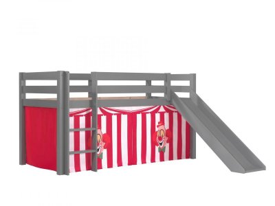 Lit toboggan 90x200 cm avec tente clown pin massif gris Pino