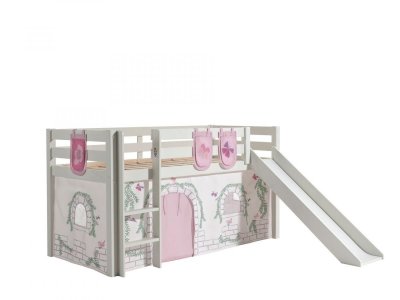 VIPACK Lit toboggan 90x200 cm avec tente et 3 pochettes contra pin massif blanc Pino