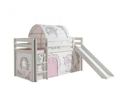 Lit toboggan 90x200 cm avec tente et tunnel contra pin massif blanc Pino