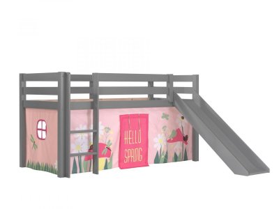 Lit toboggan 90x200 cm avec tente printemps pin massif gris Pino