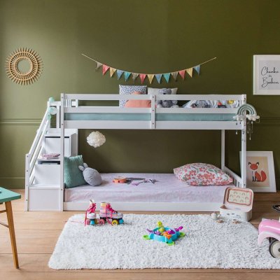 HAPPY GARDEN Lits superpos&eacute;s pour enfants 190x90cm blanc celestine - white