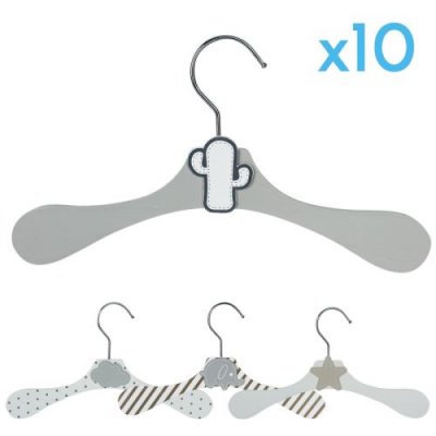 MONSIEUR BEBE Lot de 10 cintres en bois 28 cm pour b&eacute;b&eacute;, enfant avec crochet pivotant - Cactus blanc