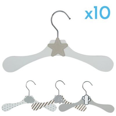 MONSIEUR BEBE Lot de 10 cintres en bois 28 cm pour b&eacute;b&eacute;, enfant avec crochet pivotant - &Eacute;toile beige
