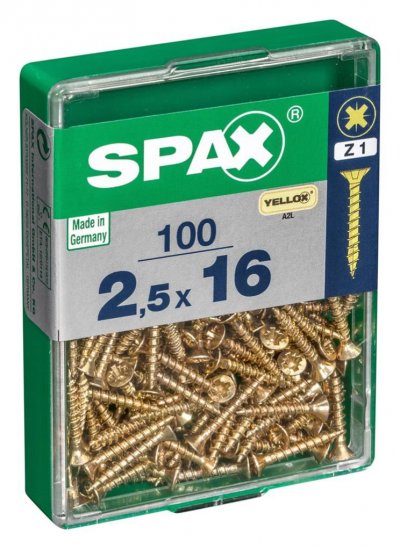 SPAX Lot de 100 vis acier t&acute;te frais&eacute;e pozidriv , Diam.2.5 mm x L.16 mm