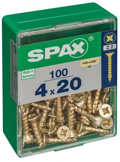 SPAX Lot De 100 Vis Acier T&ecirc;te Frais&eacute;e Pozidriv , Diam.4 Mm X L.20 Mm