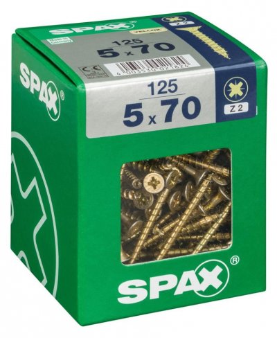 SPAX Lot De 125 Vis Acier T&ecirc;te Frais&eacute;e Pozidriv , Diam.5 Mm X L.70 Mm