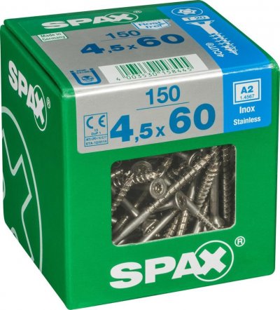 SPAX Lot de 150 vis inox t&ecirc;te frais&eacute;e torx , Diam.4.5 mm x L.60 mm