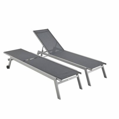 SWEEEK Lot de 2 bains de soleil en aluminium et textil&egrave;ne anthracite