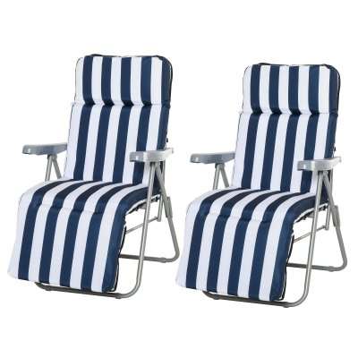 OUTSUNNY Lot de 2 chaises longues pliables bleu blanc