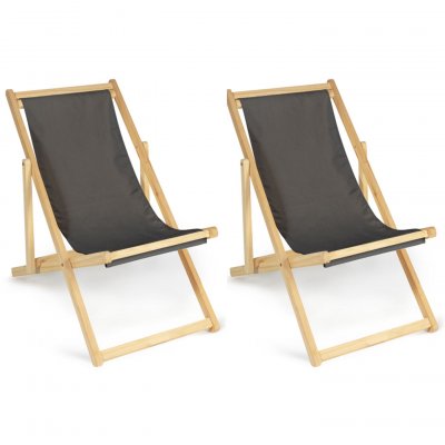 IDMARKET Lot de 2 chaises longues pliantes chilienne bois toile gris anthracite